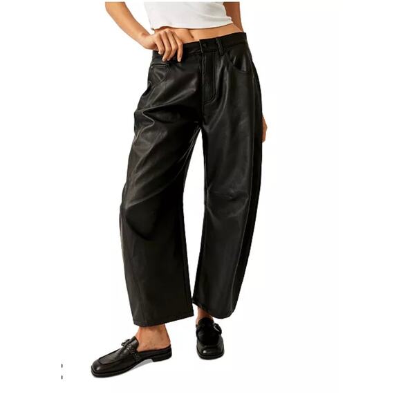 Free People Pants - Free People We the Free Black Faux Leather Barrel Pants size 30 Boho Chic